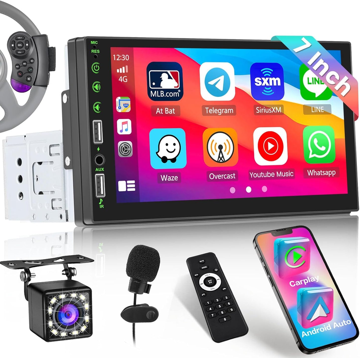 CarpartsX 7" Single Din Touch Screen Car Stereo Radio For Apple/Android CarPlay Bluetooth