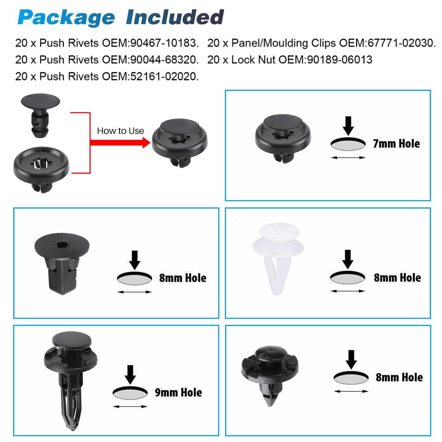 CarpartsX 100pcs Car Trim Panel Clips Bumper Pin Rivet 7 8 9mm Engine Compatible for TOYOTA & LEXUS Models