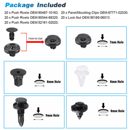 CarpartsX 100pcs Car Trim Panel Clips Bumper Pin Rivet 7 8 9mm Engine Compatible for TOYOTA & LEXUS Models