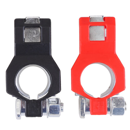 CarpartsX Universal Car Battery Terminals - Red & Black Iron Battery Clamps with Anti-Corrosion Felt Washers - Positive & Negative Terminal Connectors for Cars, Trucks, Boats & Vans