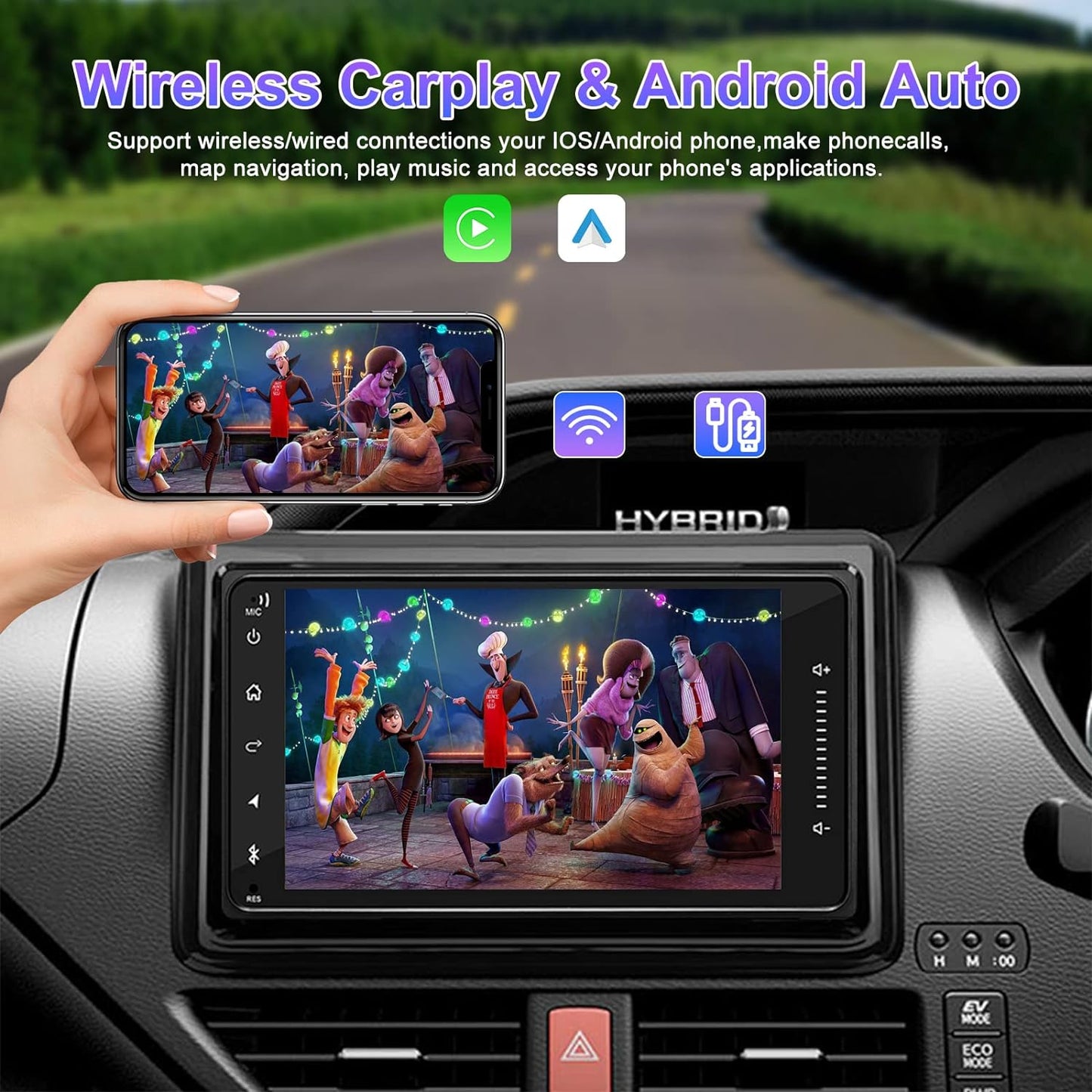 CarpartsX 7" Android 13 Car Stereo for Toyota 4Runner, Camry, RAV4, FJ Cruiser - Wireless CarPlay, GPS, BT, 2+32GB, AHD Camera&Mic CarPlay Wireless