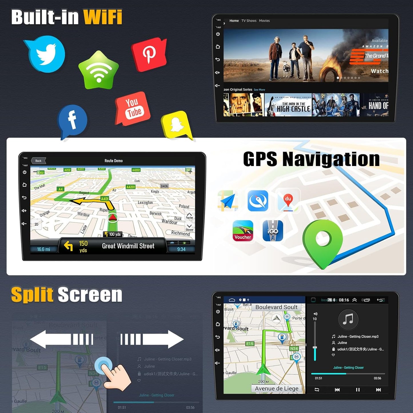 CarpartsX Android 14 Car Stereo for Honda Accord VI 1998-2002 with Wireless Carplay&Android Auto