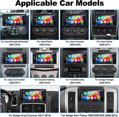 CarpartsX 7" Android 13 Car Stereo for Jeep, Chrysler, Dodge - Wireless CarPlay, Android Auto, GPS, 2GB+32GB, 12 LED Lights, AHD Camera, Bluetooth