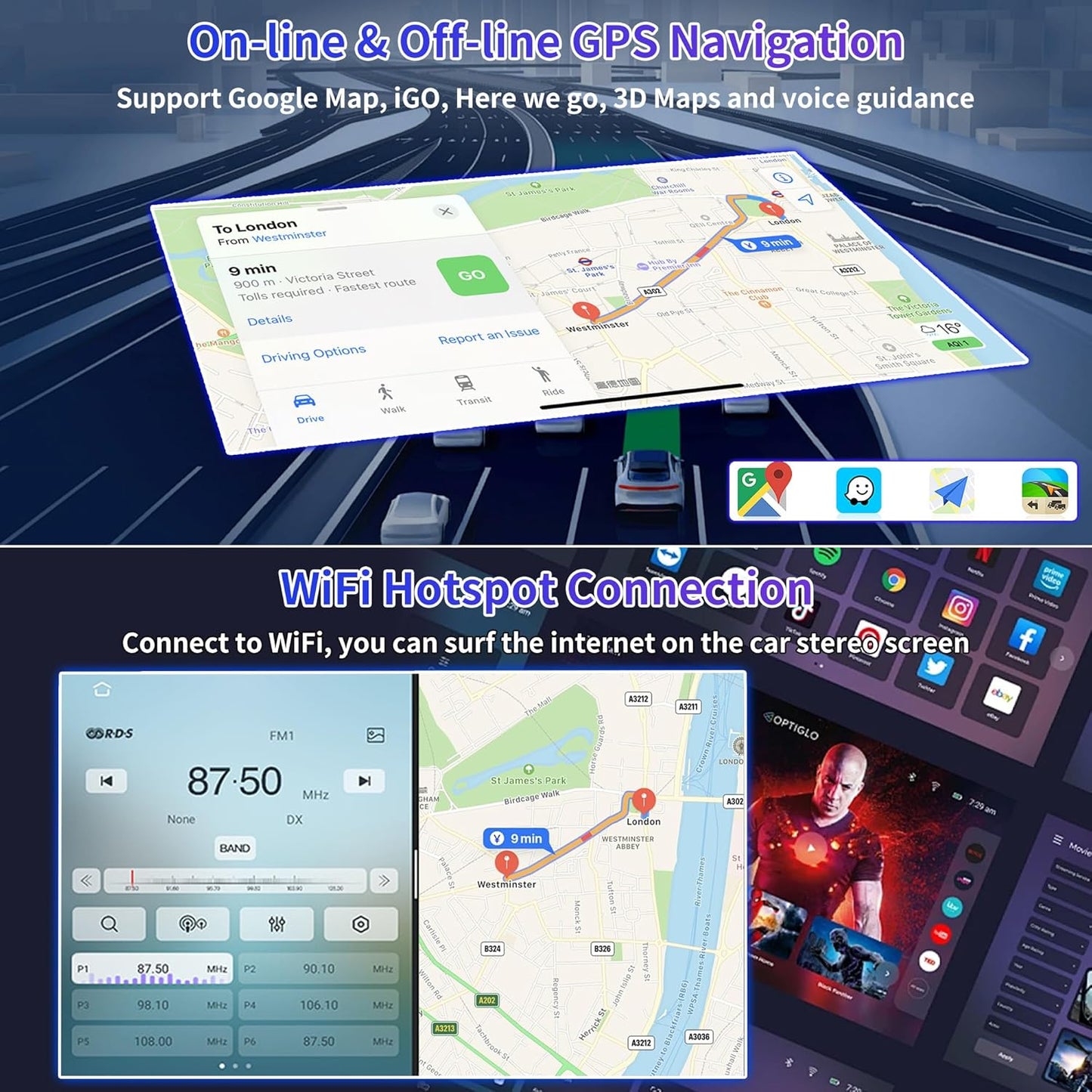 CarpartsX Android 13 Double Din Car Stereo for 2009-2014 for Ford for F150 9.7 Inch HD Touch Screen Car Audio Multimedia Receiver with CarPlay Android Auto GPS Radio Navigation Bluetooth Camera - 2+32G
