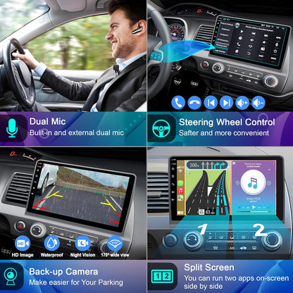 CarpartsX Android 13 Car Stereo for Honda Civic 2006-2011 - 10.1" Touchscreen, CarPlay, Android Auto, GPS, 2GB+32GB, 12 LED Lights, Bluetooth, SWC