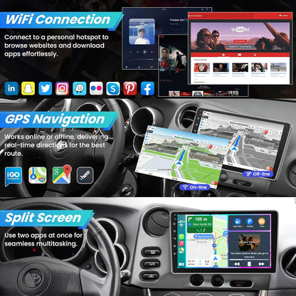 CarpartsX 9" Touchscreen Wireless Carplay Android Auto GPS+Free Reverse Camera 4+64G for Toyota Matrix/Pontiac Vibe Radio 2003/2004