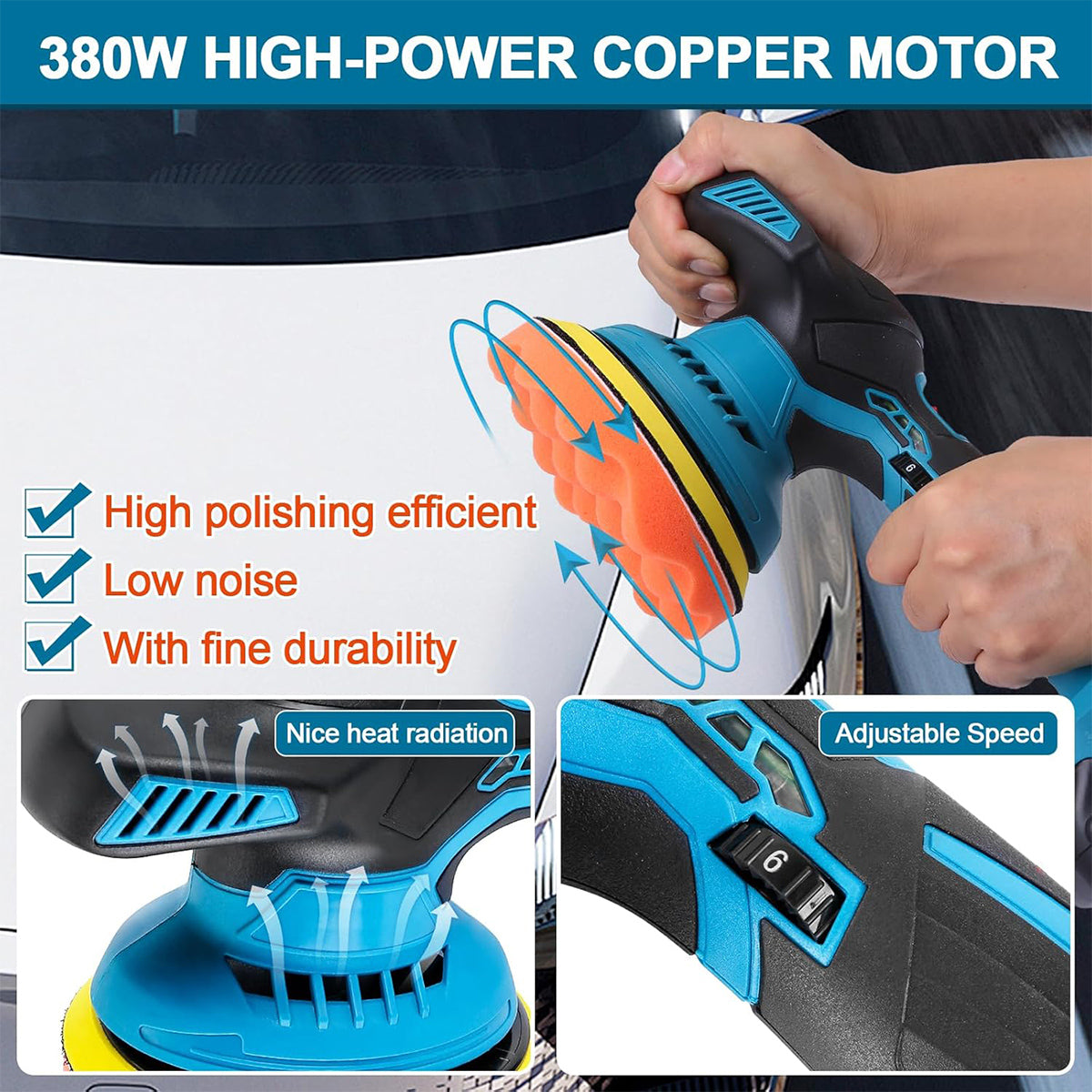 Cordless Rotary Car Polisher Kit, 11.8", 6 Variable Speeds 1200-5000RPM, 2×26V Batteries & 13 Attachments for Car/Boat Detailing & Waxing
