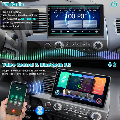 CarpartsX Android 13 Car Stereo for Honda Civic 2006-2011 - 10.1" Touchscreen, CarPlay, Android Auto, GPS, 2GB+32GB, 12 LED Lights, Bluetooth, SWC