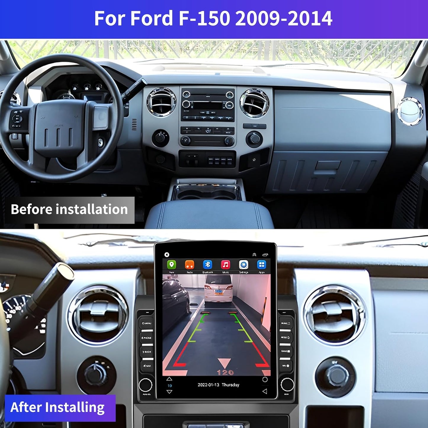 CarpartsX Android 13 Double Din Car Stereo for 2009-2014 for Ford for F150 9.7 Inch HD Touch Screen Car Audio Multimedia Receiver with CarPlay Android Auto GPS Radio Navigation Bluetooth Camera - 2+32G