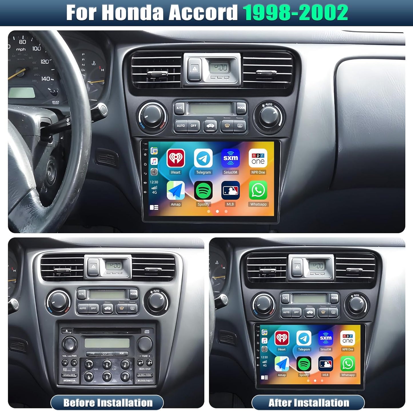 CarpartsX Android 14 Car Stereo for Honda Accord VI 1998-2002 with Wireless Carplay&Android Auto
