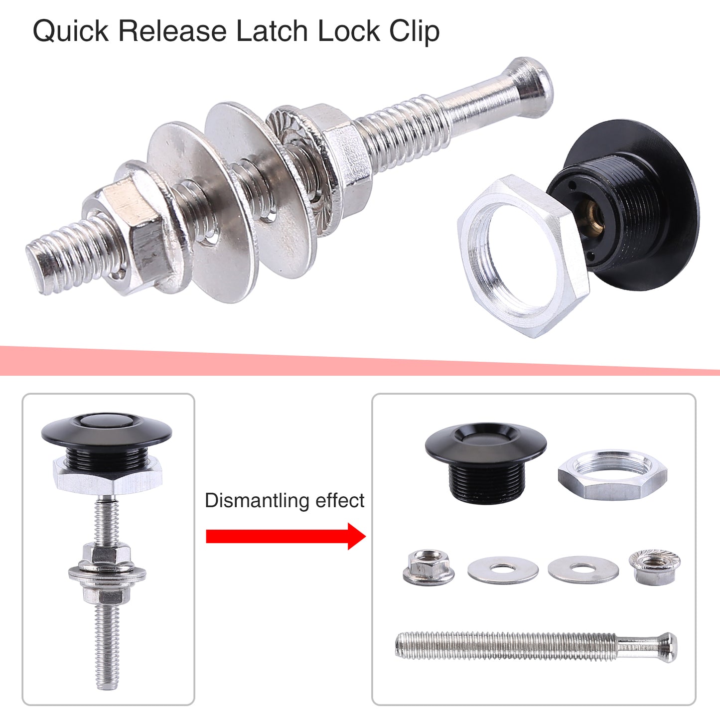 CarpartsX 4-Pack Universal Aluminum Car Hood Pins - 1.25" Quick Release Latch, Push Button Lock for Bumper, Bonnet, License Plate