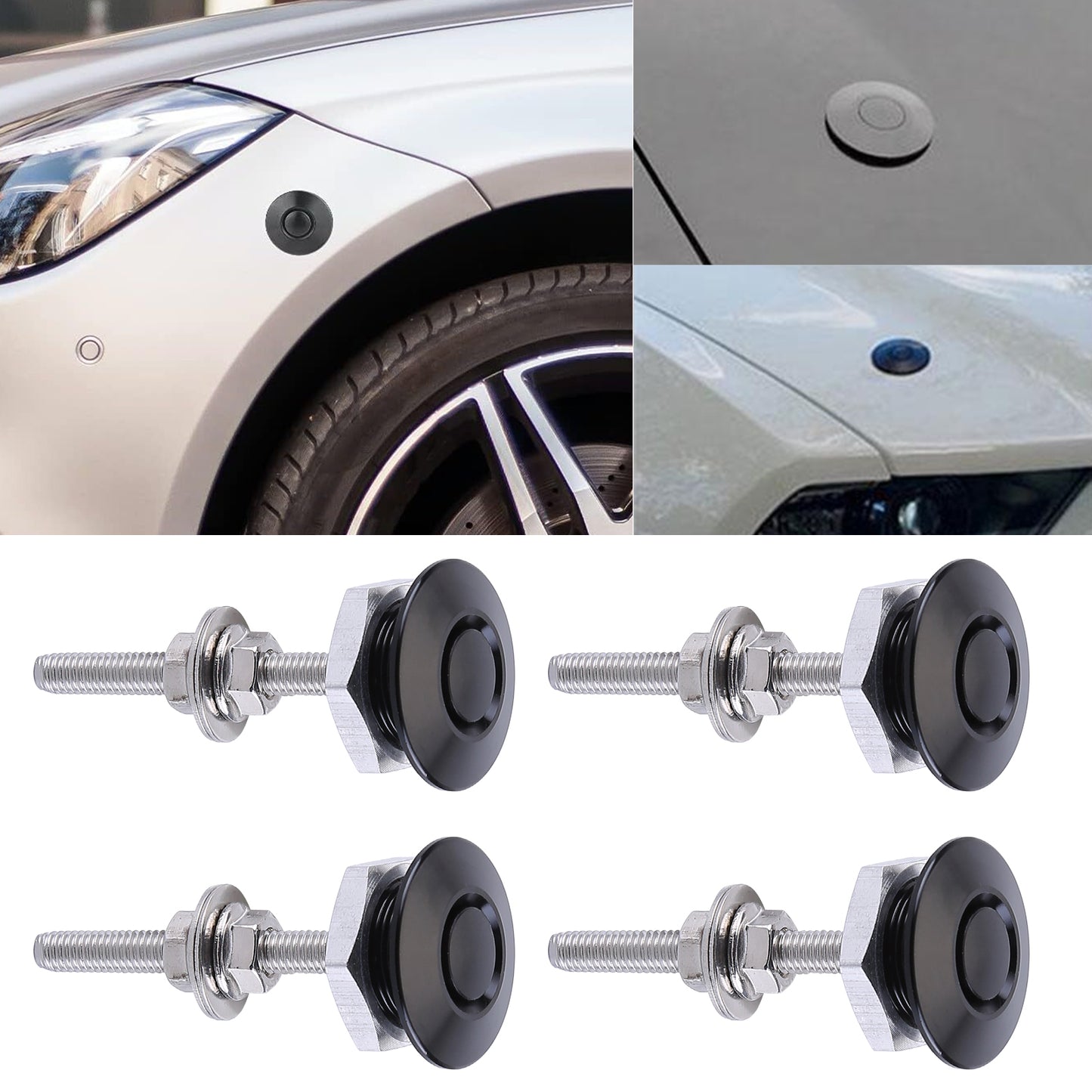 CarpartsX 4-Pack Universal Aluminum Car Hood Pins - 1.25" Quick Release Latch, Push Button Lock for Bumper, Bonnet, License Plate