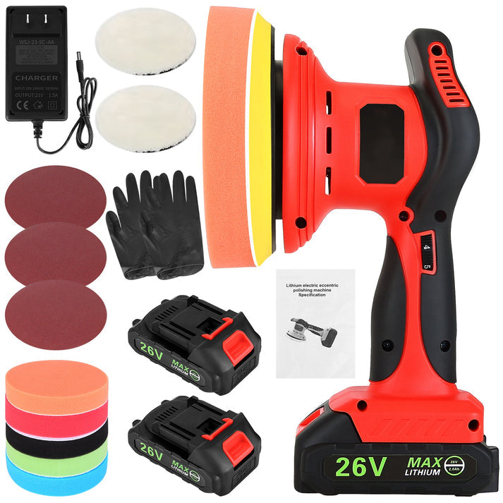 Cordless Rotary Car Polisher Kit, 11.8", 6 Variable Speeds 1200-5000RPM, 2×26V Batteries & 13 Attachments for Car/Boat Detailing & Waxing