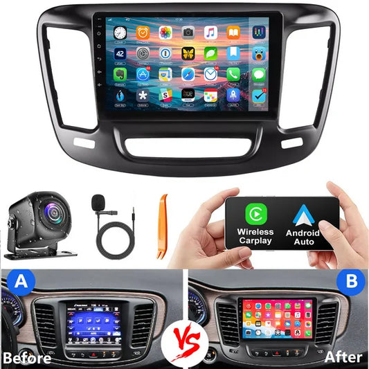 CarpartsX 9" Wireless Carplay Android Auto Car Radio for Chrysler 200 200C 200S 2015-2019 Android13 Stereo with Touch Screen Support SWC WiFi DSP Bluetooth 4+64G