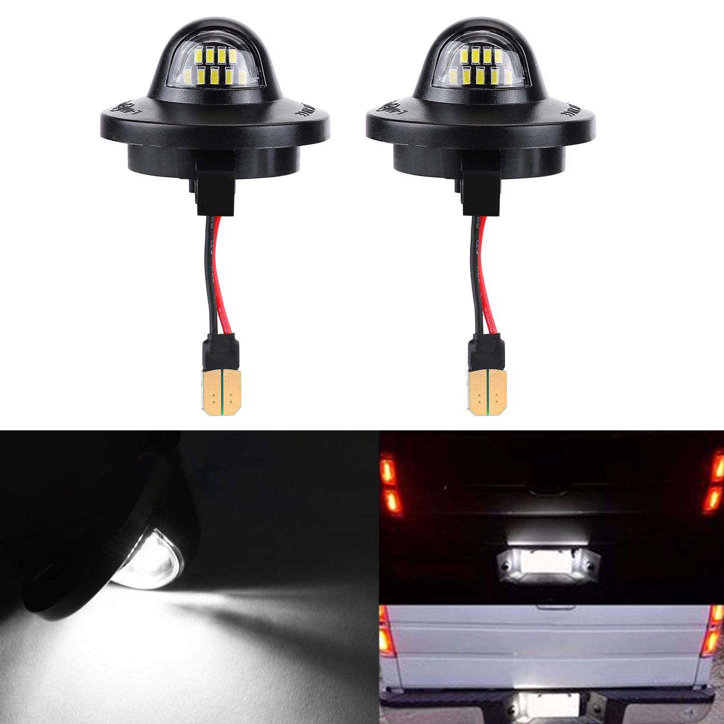 CarpartsX LED License Plate Lights for Ford F150 F250 F350 Super Duty Trucks, 9 LED White Lights, 2-Pack, Offroad Light Bar, Round LED Lamps
