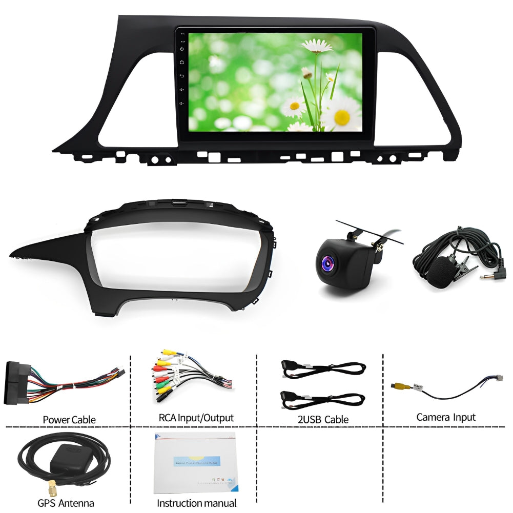 CarpartsX 9" Android 13 Car Stereo for Hyundai Sonata 2015 2016 2017 HD Touch Screen 2 Din Car Radio Receiver w/Wireless Carplay Android Auto GPS Navigation Bluetooth Mirror Link SWC Backup Camera Mic, 2+32G