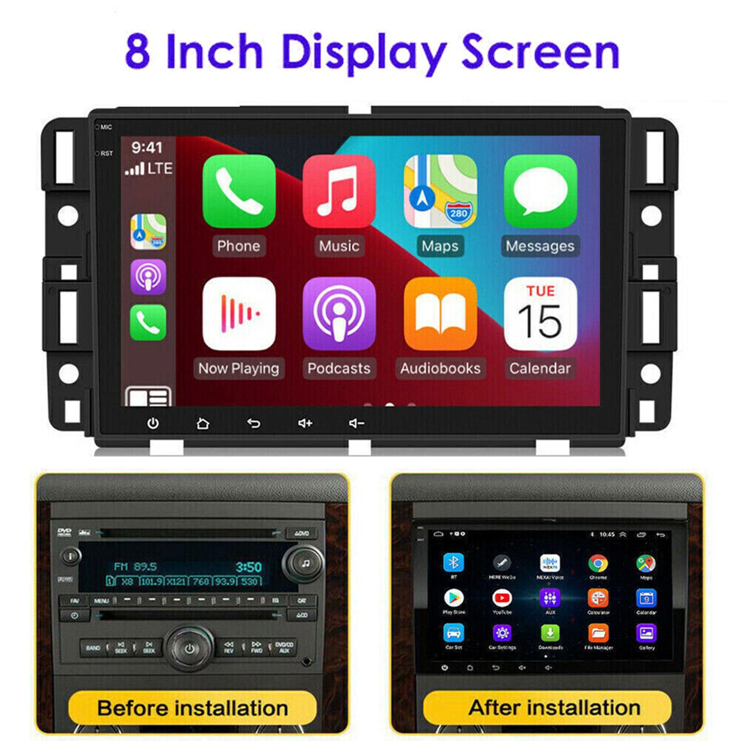 CarpartsX 8" Android 13 Car Stereo for Chevrolet/GMC/Buick - 2GB+32GB, Wireless CarPlay, Android Auto, GPS, Bluetooth, AHD Camera&Mic, SWC, WiFi