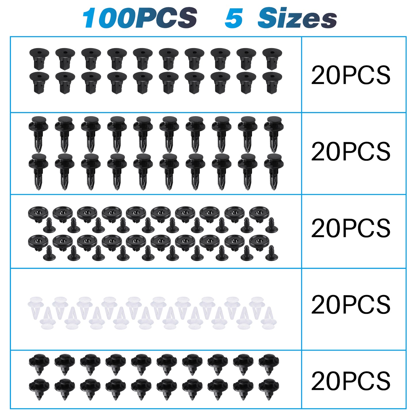 CarpartsX 100pcs Car Trim Panel Clips Bumper Pin Rivet 7 8 9mm Engine Compatible for TOYOTA & LEXUS Models