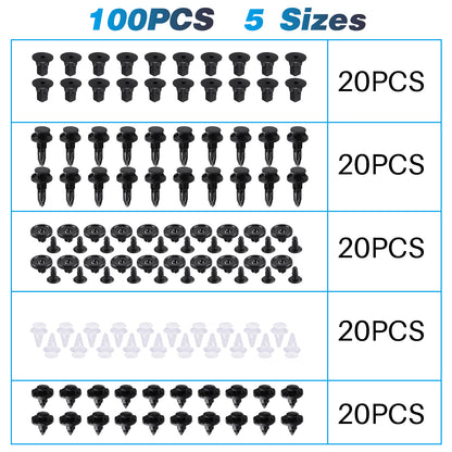 CarpartsX 100pcs Car Trim Panel Clips Bumper Pin Rivet 7 8 9mm Engine Compatible for TOYOTA & LEXUS Models