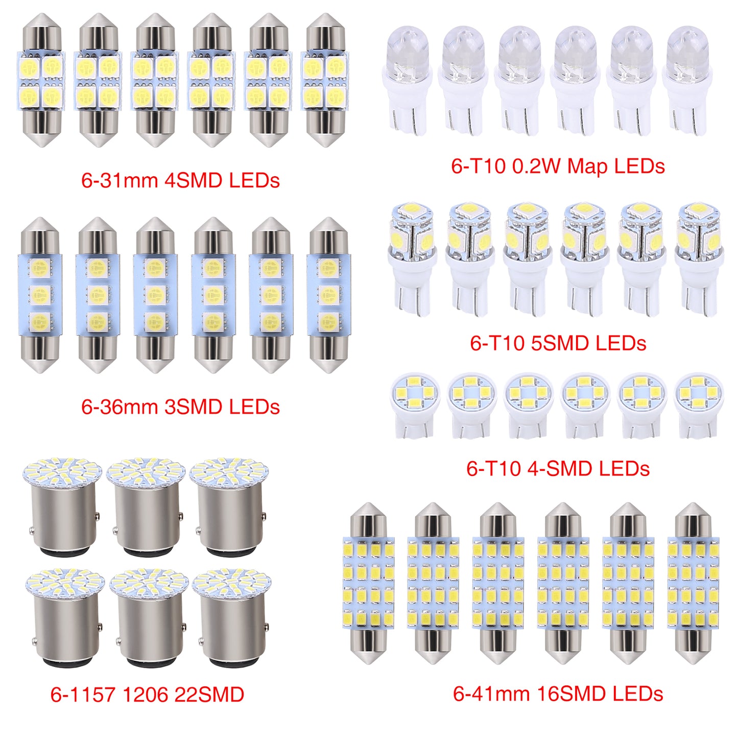 CarpartsX 42pcs LED Combination Kit: T10, Reading, License Plate & Interior Lights – Waterproof, Durable, Easy Installation, Offroad Round LED Light Pods Car
