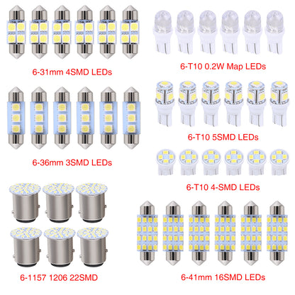 CarpartsX 42pcs LED Combination Kit: T10, Reading, License Plate & Interior Lights – Waterproof, Durable, Easy Installation, Offroad Round LED Light Pods Car