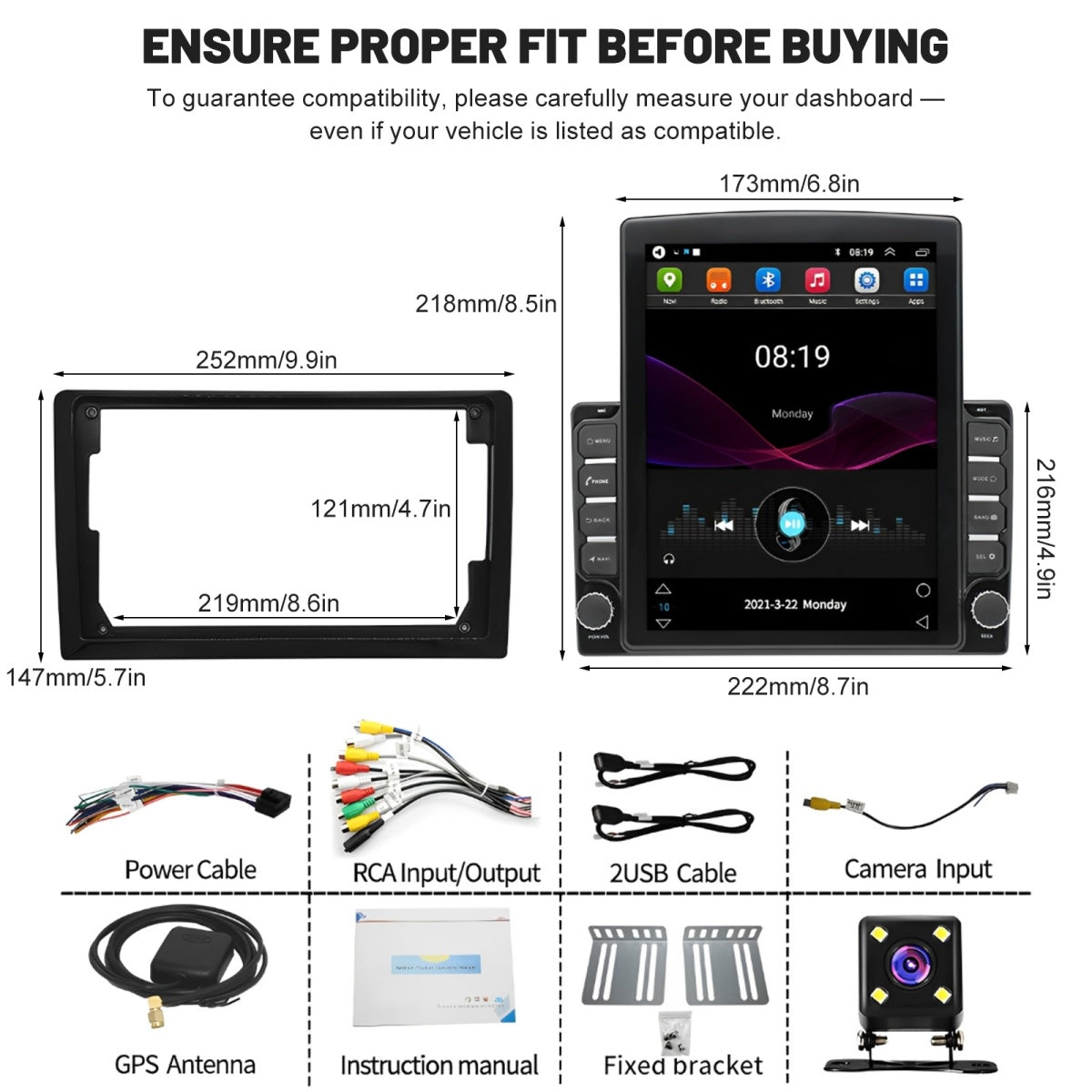 9.7" Double Din Car Stereo for Chevy Impala 2014–2020 – GPS Navigation, Wireless Apple CarPlay, Bluetooth, WiFi, SWC & Backup Camera Support