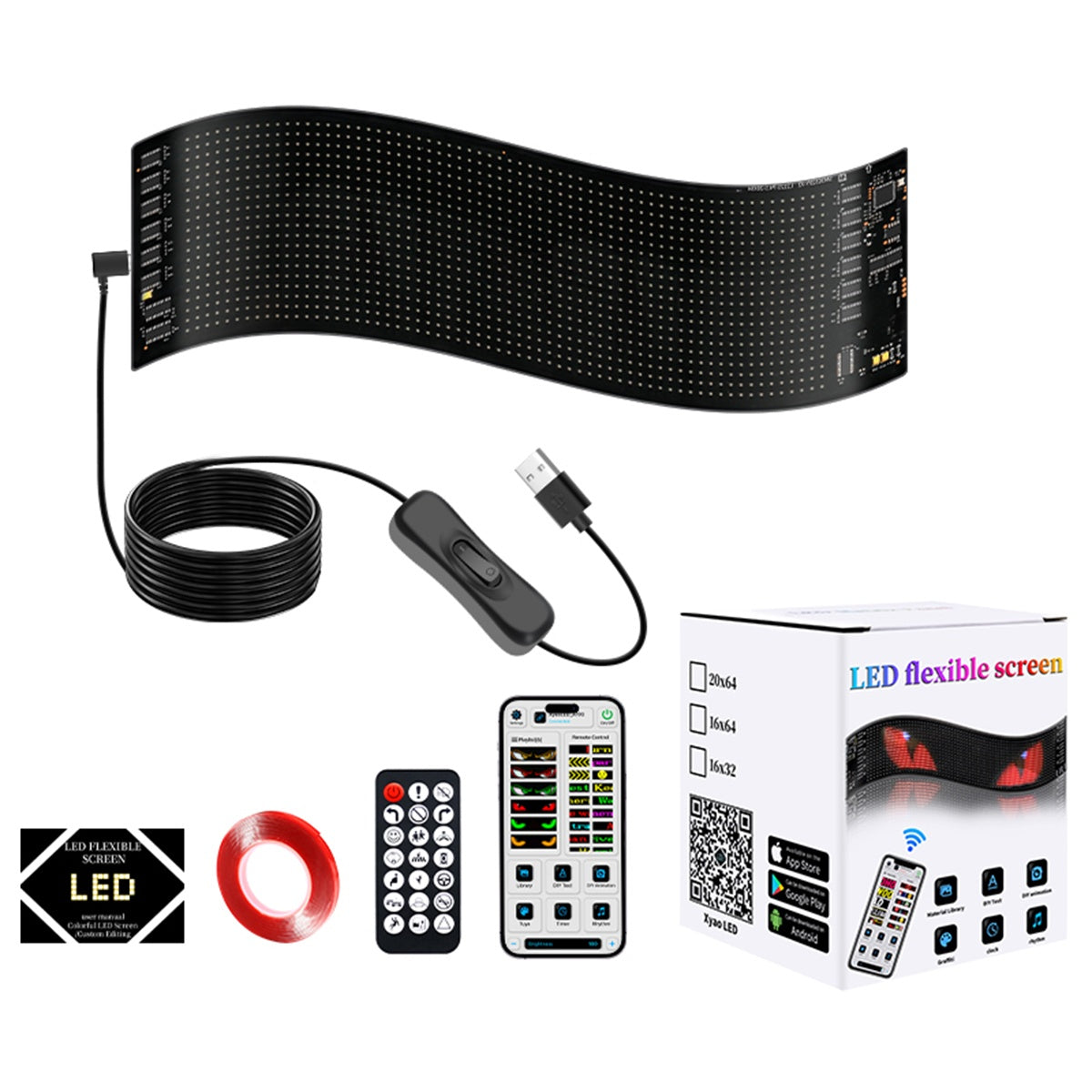CarpartsX LED Car Sign with APP Control, DIY Text & Animation Display, USB Rechargeable Flexible Scrolling Screen for Carrs, Trucks & Storefront Windows