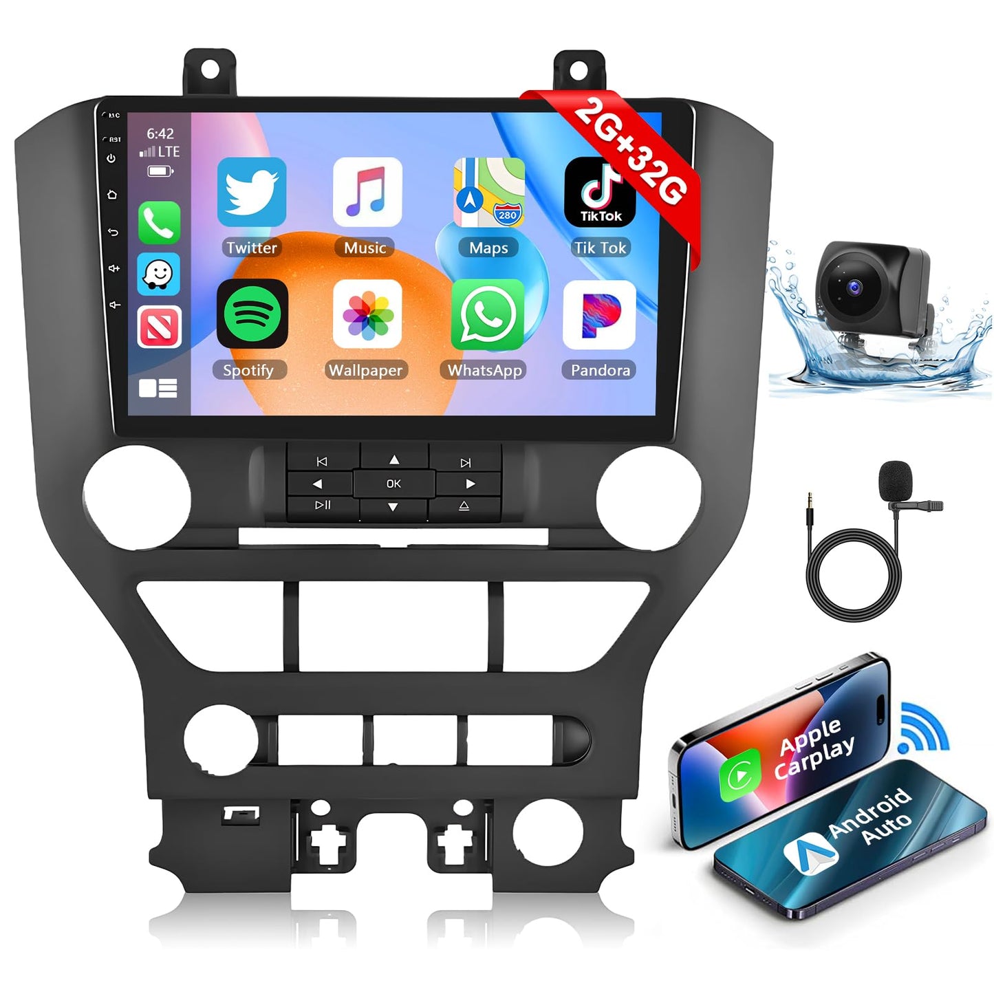 CarpartsX 15-21 Ford Mustang Android 13 Autonavigation 9 Zoll - mit Carplay und Android Auto Funktion 2+32G - mit Vierlichtkamera
