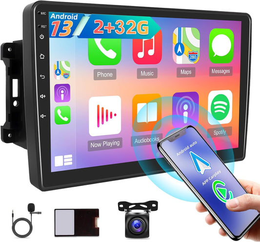 CarpartsX Android 13 Car Stereo for Jeep Wrangler JK, Chrysler, Dodge RAM - 10" Touchscreen, Wireless CarPlay, Android Auto, GPS, AHD Camera&Mic, SWC, WiFi